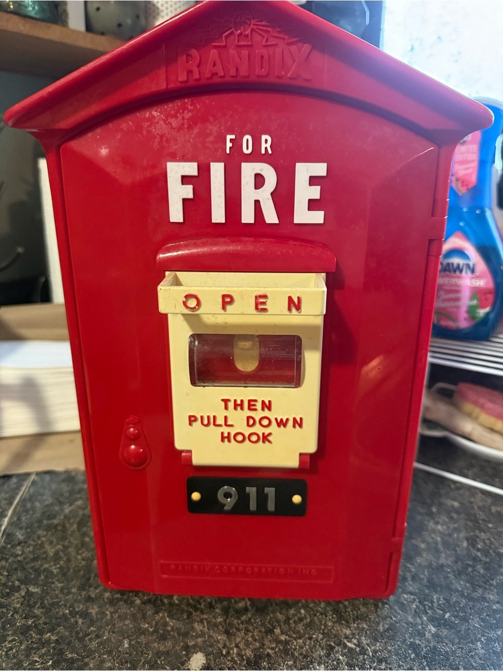 Phone- Randix Red Fire Alarm Pull-Down Fire Box vintage 1992